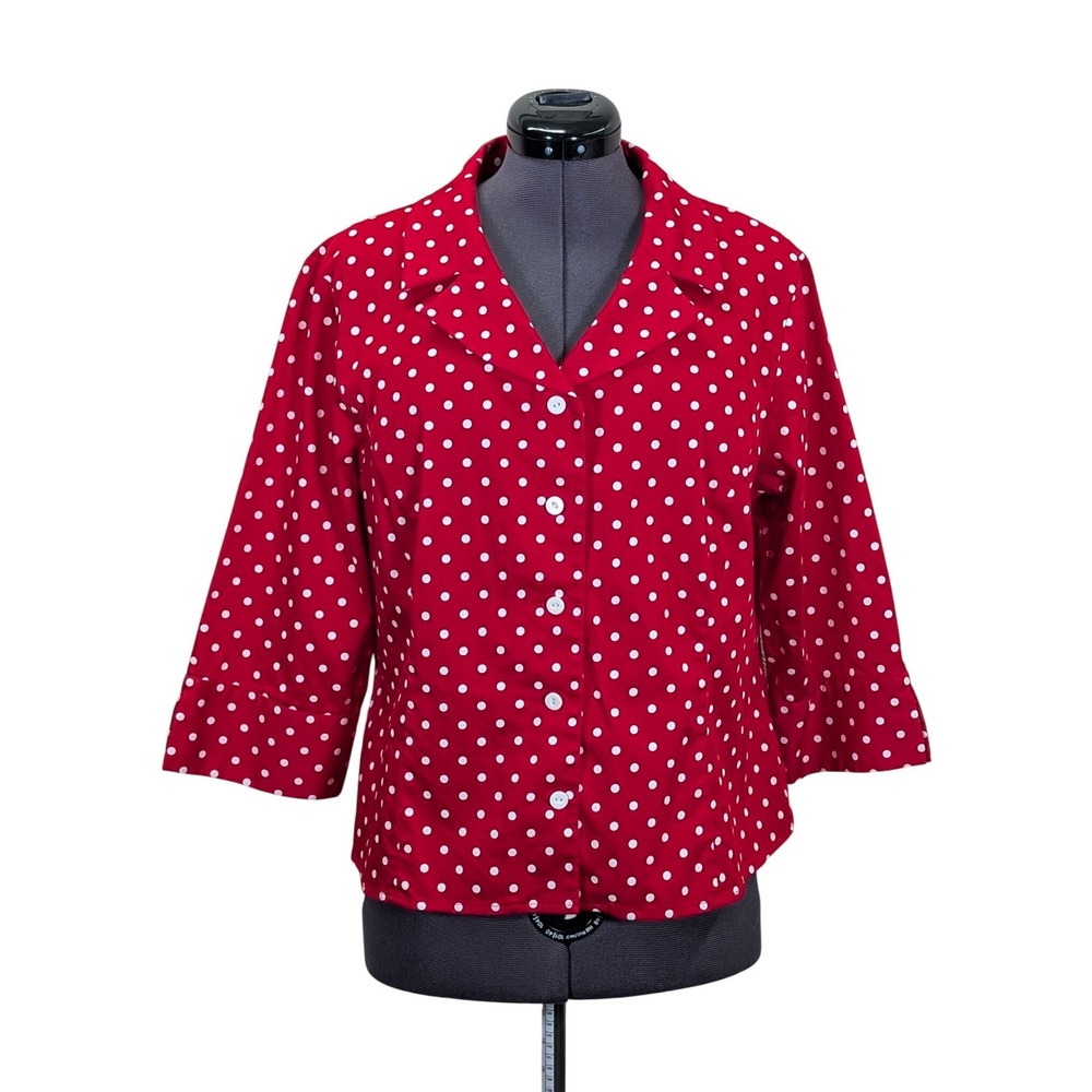 Pendleton Womens XL Red Polka Dot Button Front Blouse 3/4 Sleeve